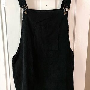 Black Corduroy Pinafore Dress with Front Pocket